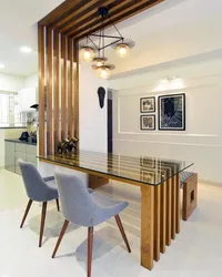 Kitchen interior with wooden slats