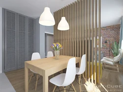 Kitchen interior with wooden slats