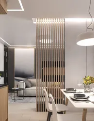 Kitchen interior with wooden slats