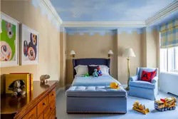 Bedroom with blue ceiling design