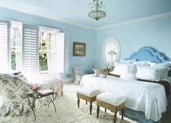 Bedroom with blue ceiling design