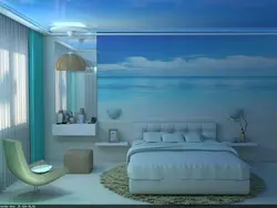 Ko'k shift dizayni bilan yotoq xonasi