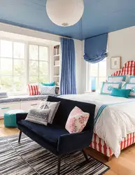 Bedroom with blue ceiling design