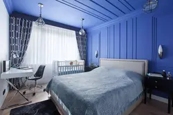 Bedroom with blue ceiling design
