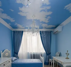 Bedroom with blue ceiling design