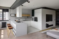 U shaped kitchen living room design