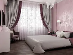 Белыя сцены ў інтэр'еры спальні са шторамі