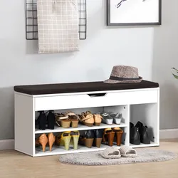Photo of shoe cabinets with seats in the hallway