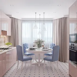 Kitchen with bay window in two-room apartment design photo