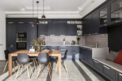 Gray brown kitchen in the interior photo