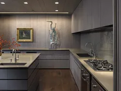 Gray brown kitchen in the interior photo