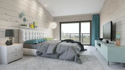 Interior of a wooden bedroom in light colors