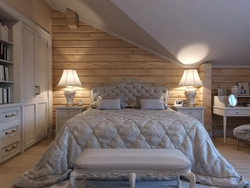 Interior of a wooden bedroom in light colors