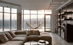 Home living room design with stained glass windows