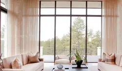 Home living room design with stained glass windows