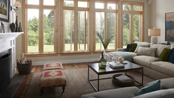 Home living room design with stained glass windows