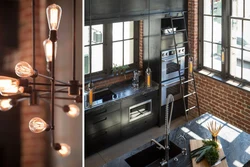 Photo of a kitchen with a loft style window