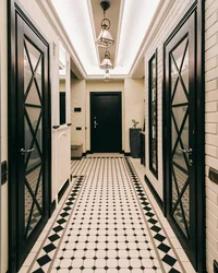 Photo of the ceiling of a narrow hallway