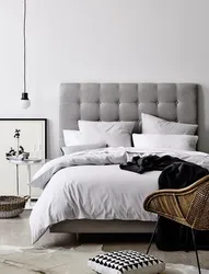 Gray Soft Bed In The Bedroom Interior