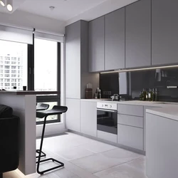 Kitchen design in gray and white tones in a modern style