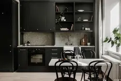 Kitchen interior in black and gray color