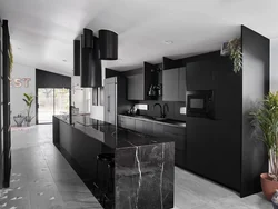 Kitchen interior in black and gray color