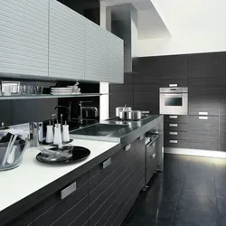 Kitchen interior in black and gray color