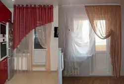 Eshik oynalarida oshxona dizayni pardalari