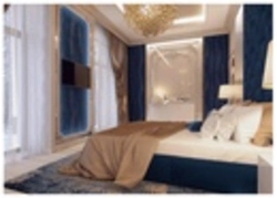 Beige blue bedroom photo