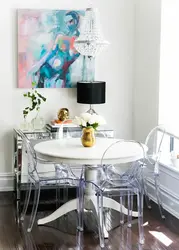 Kitchen interior with glass table photo