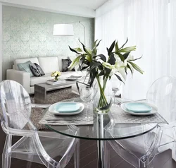 Kitchen interior with glass table photo