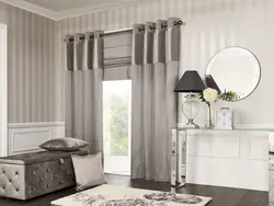 Strip curtains living room photo