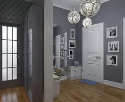 Photo of a hallway with a gray door