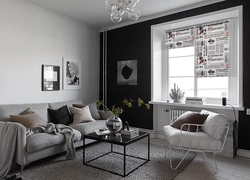 Dark walls in the living room interior photo