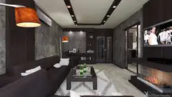 Dark walls in the living room interior photo