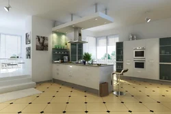 Combined flooring kitchen living room design