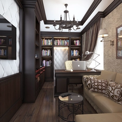 Office design in an apartment with a sofa