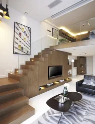 Living Room Kitchen Design With Stairs In A Modern Style