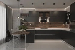 Graphite kitchen with wood in the interior