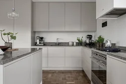 Gray kitchen with white apron interior