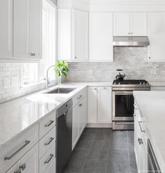 Gray kitchen with white apron interior