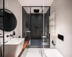 Rectangular bathroom design with shower