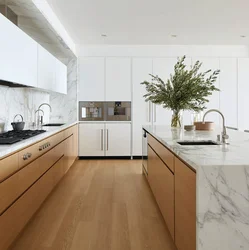 Гӯшаи ошхона сафед бо акс countertop чӯбӣ дар дохили
