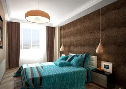 What colors goes with brown in a bedroom interior photo