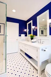 Blue wall in the bathroom interior