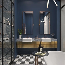 Blue wall in the bathroom interior