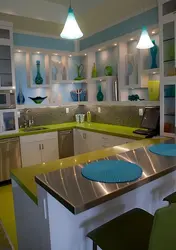 Сине зеленая кухня в интерьере
