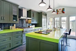 Blue-Green Kitchen In The Interior