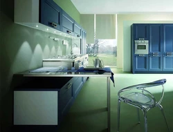 Blue-green kitchen in the interior