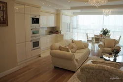 Beige Interior Kitchen Living Room Photo